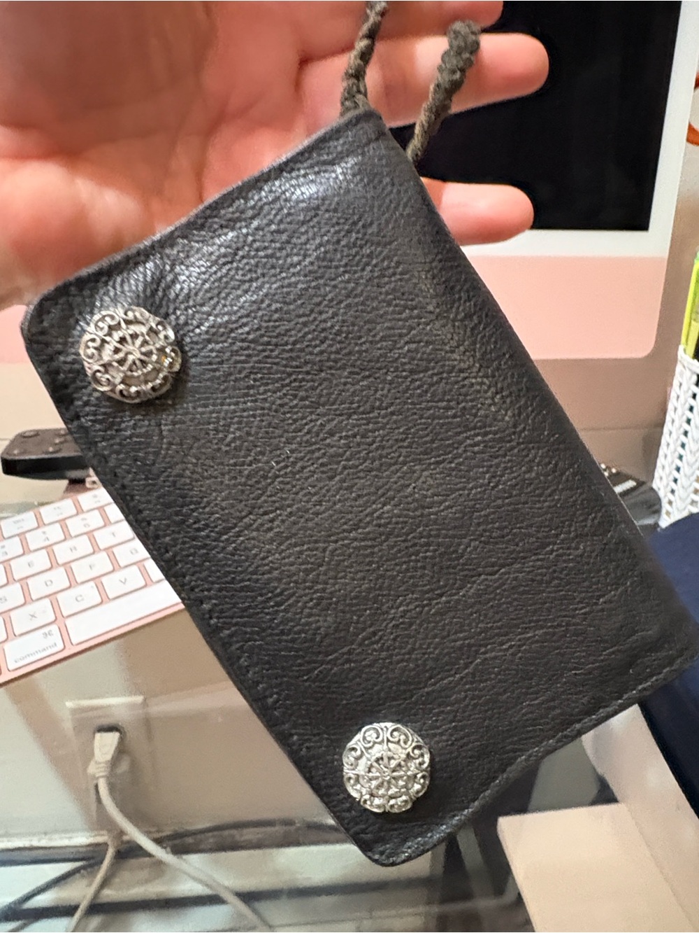 JILL STUART Black Leather Clutch with Silver Medallion Hardware - Picture 8 of 8